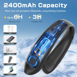 YAZEKY Ventilateur de Cou,Portable USB Ventilateur de cou sans lame Silencieux avec flux d’air à 360°,3 Vitesses Rechargeable Mi