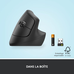Logitech lift souris ergonomique verticale, sans fil, bleutooth ou récepteur usb logi bolt, silencieuse, 4 boutons, compatible a