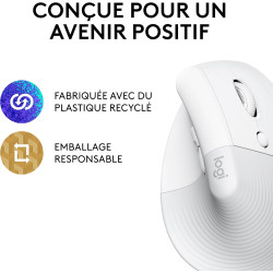 Logitech lift souris ergonomique verticale, sans fil, bleutooth ou récepteur usb logi bolt, silencieuse, 4 boutons, compatible a