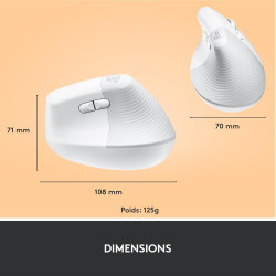 Logitech lift souris ergonomique verticale, sans fil, bleutooth ou récepteur usb logi bolt, silencieuse, 4 boutons, compatible a