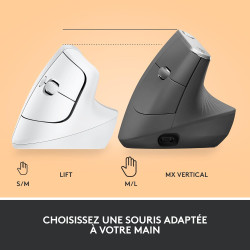 Logitech lift souris ergonomique verticale, sans fil, bleutooth ou récepteur usb logi bolt, silencieuse, 4 boutons, compatible a