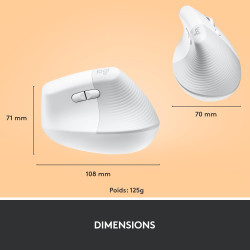 Logitech lift souris ergonomique verticale, sans fil, bleutooth ou récepteur usb logi bolt, silencieuse, 4 boutons, compatible a
