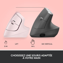 Logitech lift souris ergonomique verticale, sans fil, bleutooth ou récepteur usb logi bolt, silencieuse, 4 boutons, compatible a