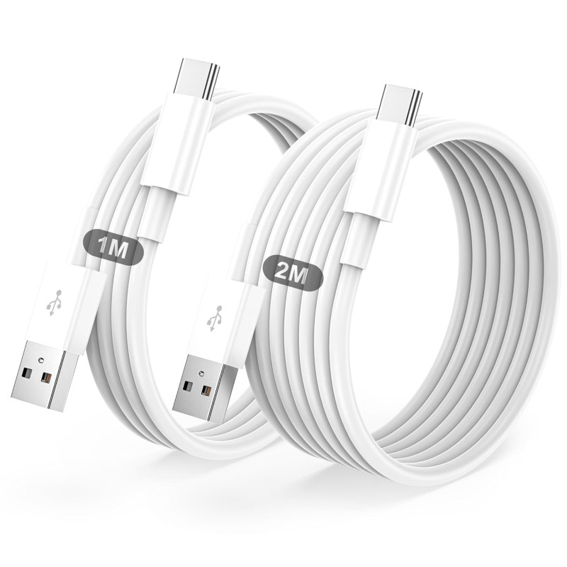 Cable USB C Charge Rapide 3A, [1m+2m/Lot de 2] Câble USB vers USB C, Cable Chargeur Type C pour iPhone 17 16 15 /Air/Plus/Pro Ma
