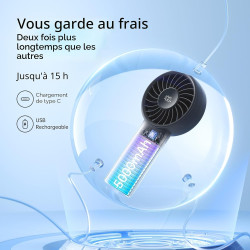 JISULIFE Mini ventilateur portable 5000 mAh avec vent puissant, mini ventilateur rechargeable par USB avec affichage numérique, 