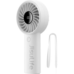 JISULIFE Mini ventilateur portable 5000 mAh avec vent puissant, mini ventilateur rechargeable par USB avec affichage numérique, 