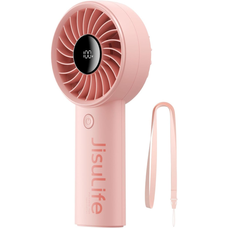 JISULIFE Mini ventilateur portable 5000 mAh avec vent puissant, mini ventilateur rechargeable par USB avec affichage numérique, 