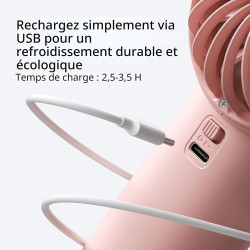JISULIFE Mini ventilateur portable 3600 mAh avec vent puissant, mini ventilateur rechargeable par USB avec affichage numérique, 