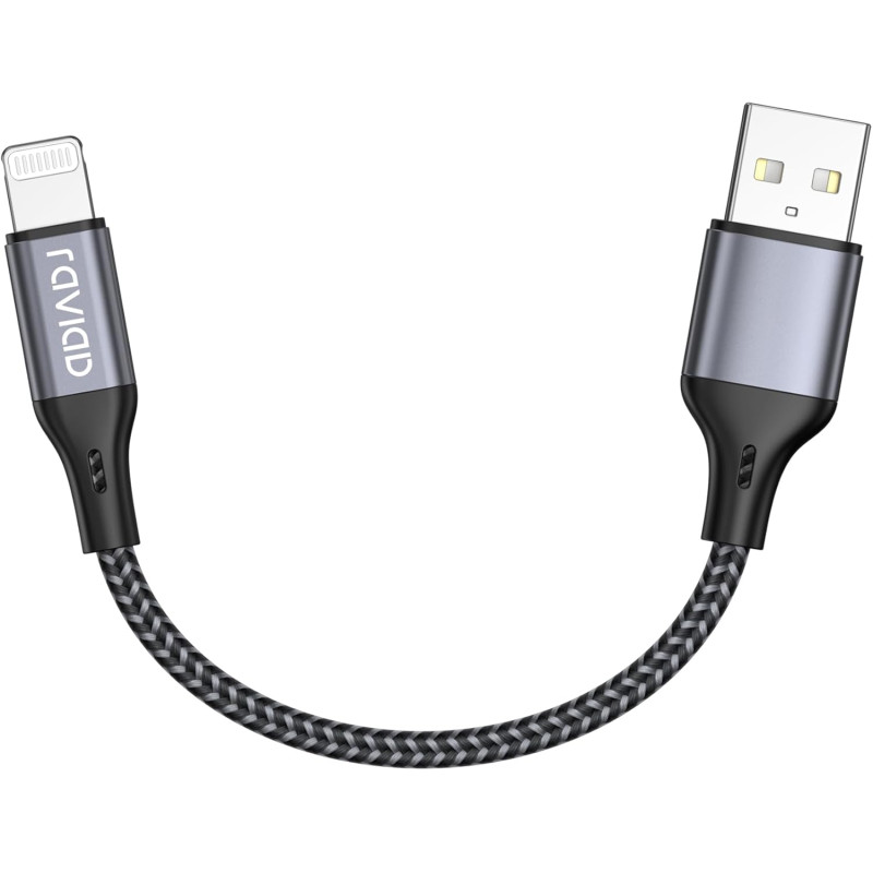 RAVIAD Câble Chargeur Court 15CM, [Certifié MFi] Fil Lightning Nylon Tressé Ultra Résistant pour iPhone 14/13/12/11/Pro Max/Pro/