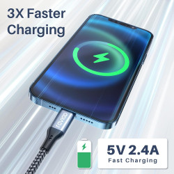 RAVIAD Câble Chargeur Court 15CM, [Certifié MFi] Fil Lightning Nylon Tressé Ultra Résistant pour iPhone 14/13/12/11/Pro Max/Pro/