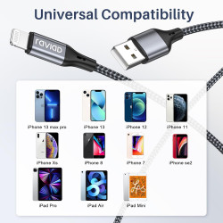 RAVIAD Câble Chargeur Court 15CM, [Certifié MFi] Fil Lightning Nylon Tressé Ultra Résistant pour iPhone 14/13/12/11/Pro Max/Pro/