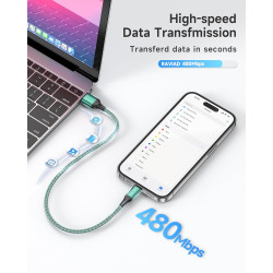 RAVIAD Câble iPhone Court [0.5M/Lot de 3] Cable Chargeur Lightning Certifié MFi Câble Lightning Nylon Tressé Fil Cable USB Charg