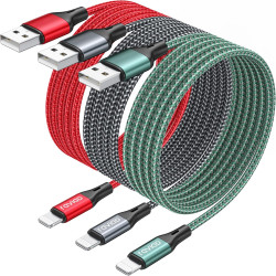 RAVIAD Câble iPhone [3M/Lot de 3] Cable Chargeur Lightning Certifié MFi Câble Nylon Tressé Fil Cable Lightning USB Charge Rapide