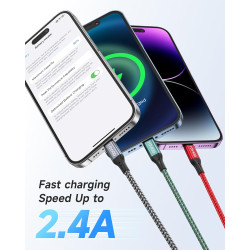 RAVIAD Câble iPhone [3M/Lot de 3] Cable Chargeur Lightning Certifié MFi Câble Nylon Tressé Fil Cable Lightning USB Charge Rapide