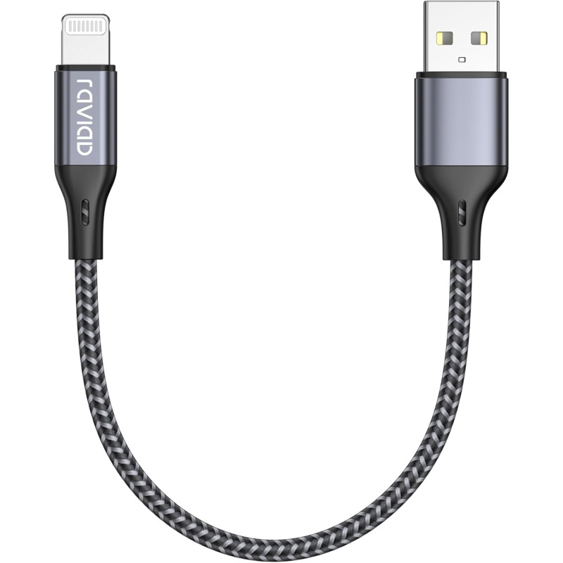 RAVIAD Câble iPhone Court 50CM [Certifié MFi] Fil Lightning Nylon Tressé Ultra Résistant pour iPhone 14/13/12/11/Pro Max/Pro/X/X