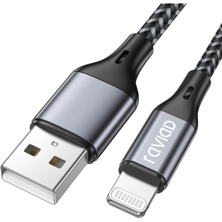 RAVIAD Câble iPhone Chargeur iPhone, [Certifié MFi] Fil Lightning Nylon Tressé Ultra Résistant pour iPhone 13/12/11/Pro/X/XS/XR/