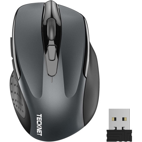 TECKNET Souris sans Fil, 2.4G Souris Optique avec 2600 DPI, Souris Ergonomique pour Ordinateur Portable, PC avec Récepteur USB, 