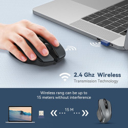 TECKNET Souris sans Fil, 2.4G Souris Optique avec 2600 DPI, Souris Ergonomique pour Ordinateur Portable, PC avec Récepteur USB, 