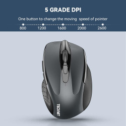 TECKNET Souris sans Fil, 2.4G Souris Optique avec 2600 DPI, Souris Ergonomique pour Ordinateur Portable, PC avec Récepteur USB, 