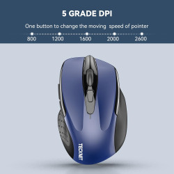 TECKNET Souris sans Fil, 2.4G Souris Optique 2600 DPI avec 5 Niveaux Réglable, Souris Ergonomique pour PC, Ordinateur Bureau/Por