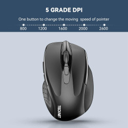 TECKNET Souris sans Fil, 2.4G Souris Optique 2600 DPI avec 5 Niveaux Réglable, Souris Ergonomique pour PC, Ordinateur Bureau/Por