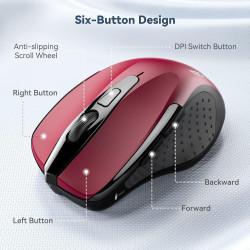 TECKNET Souris sans Fil, 2.4G Souris Optique 4000 DPI avec 6 Niveaux Réglable, Souris Ergonomique pour PC, Ordinateur Bureau/Por
