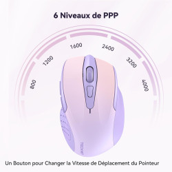 TECKNET Souris sans Fil, 2.4G Souris Optique 4000 DPI avec 6 Niveaux Réglable, Souris Ergonomique pour PC, Ordinateur Bureau/Por