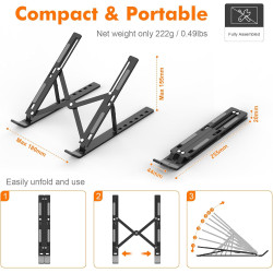 GRIFEMA GB1054B Support Ordinateur Portable Réglable, Support PC Pliable en Aluminium 7 Niveaux de Hauteur, Compatible MacBook A