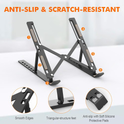 GRIFEMA GB1054B Support Ordinateur Portable Réglable, Support PC Pliable en Aluminium 7 Niveaux de Hauteur, Compatible MacBook A