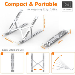 GRIFEMA GB1054 Support Ordinateur Portable Réglable, Support PC Pliable en Aluminium 7 Niveaux de Hauteur, Compatible MacBook Ai