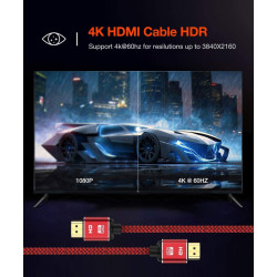 Snowkids Câble HDMI 4K 1.9m Câble HDMI par Ethernet en Nylon Tressé Supporte 3D/ Retour Audio - Cordon Hdmi pour Lecteur Blu-Ray