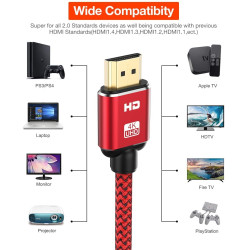 Snowkids Câble HDMI 4K 1.9m Câble HDMI par Ethernet en Nylon Tressé Supporte 3D/ Retour Audio - Cordon Hdmi pour Lecteur Blu-Ray