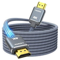 Snowkids Câble HDMI 4K 15m Câble HDMI par Ethernet en Nylon Tressé Supporte 3D/ Retour Audio - Cordon Hdmi pour Lecteur Blu-Ray/