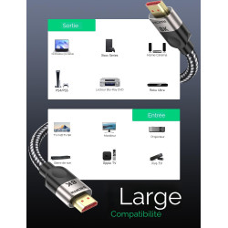 Southlight 10K 8K Câble HDMI 2.1 7,5M, 8K 60Hz 4K 120Hz 48Gbps Ultra Haut Débit HDR10+ ARC eARC HDCP 2.3 Compatible avec Netflix