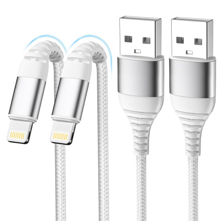 Câble iPhone Chargeur iPhone, Charger Cable 1M+2M [MFi Certified] Lightning USB Cable Fast Charging, Nylon Braided Tressé Ultra 