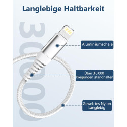 Câble iPhone Chargeur iPhone, Charger Cable 1M+1M [MFi Certified] Lightning USB Cable Fast Charging, Nylon Braided Tressé Ultra 
