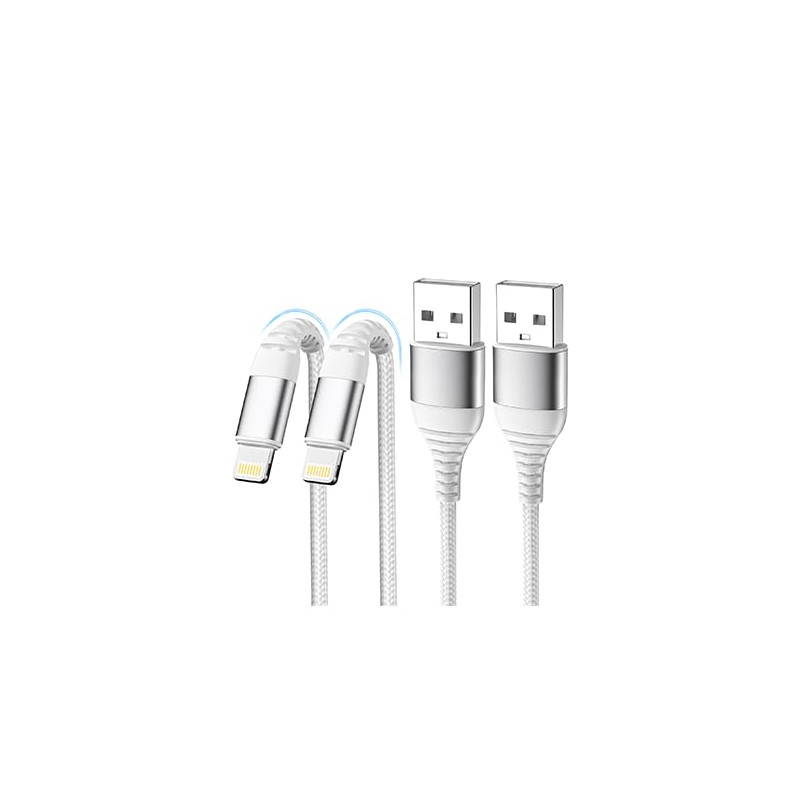 Câble iPhone Chargeur iPhone, Charger Cable 2M+2M [MFi Certified] Lightning USB Cable Fast Charging, Nylon Braided Tressé Ultra 