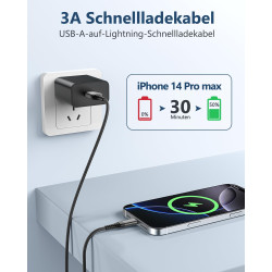 Câble iPhone Chargeur iPhone, Charger Cable 2M+2M [MFi Certified] Lightning USB Cable Fast Charging, Nylon Braided Tressé Ultra 