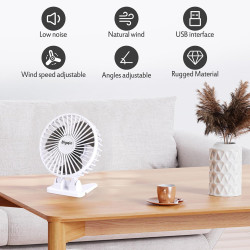 Petit ventilateur de bureau USB puissant avec 3 vitesses, réglage à 90° pour chambre, bureau, maison, voiture - Blanc