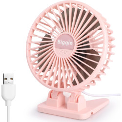 Mini Ventilateur Portable USB Silencieux - 3 Vitesses en un Seul Bouton, Angle Réglable, Puissant pour Maison Bureau Table, Rose