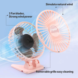 Mini Ventilateur Portable USB Silencieux - 3 Vitesses en un Seul Bouton, Angle Réglable, Puissant pour Maison Bureau Table, Rose