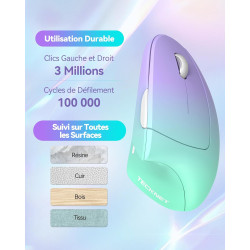 TECKNET Souris Verticale, 4800 DPI Souris sans Fil Ergonomique, Protège Le Bras, Souris sans Fil 6 Boutons pour PC, Mac, Vert Vi