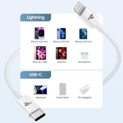 RAMPOW Cable iphone 1M【MFi Certifié C94】, Cable USB C vers Lightning Charge Rapide, Chargeur iPhone Power Delivery 3.0 pour iPho