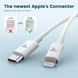 RAMPOW Cable USB C vers Lightning 2M, [C94 MFi Certifié] Cable Lightning Charge Rapide PD 3.0 pour iPhone 14/13/13 mini/13 Pro/1