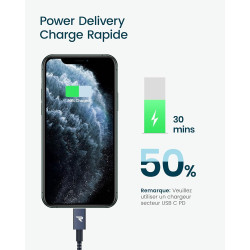 RAMPOW Câble USB C vers Lightning MFi Certifié, Câble Lightning USB C Power Delivery Nylon Tressé pour iPhone 14/13/12/11/Pro/Pr