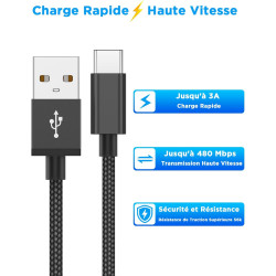 Cable USB C Courte [0.5M/Lot de 2] Câble USB C Charge Rapide 3A Fil Chargeur Type C Tressé Cable USB vers USB C pour Samsung Gal