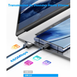 Cable USB C Courte [0.5M/Lot de 2] Câble USB C Charge Rapide 3A Fil Chargeur Type C Tressé Cable USB vers USB C pour Samsung Gal