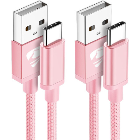 Aioneus Câble USB C [1M+2M/Lot de 2] Charge Rapide 3A Cordon Chargeur Tressé pour Samsung Galaxy S21 S22 S23 S24 S9 A14 A15 A52,