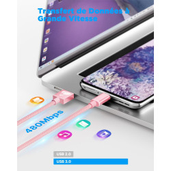 Aioneus Câble USB C [1M+2M/Lot de 2] Charge Rapide 3A Cordon Chargeur Tressé pour Samsung Galaxy S21 S22 S23 S24 S9 A14 A15 A52,