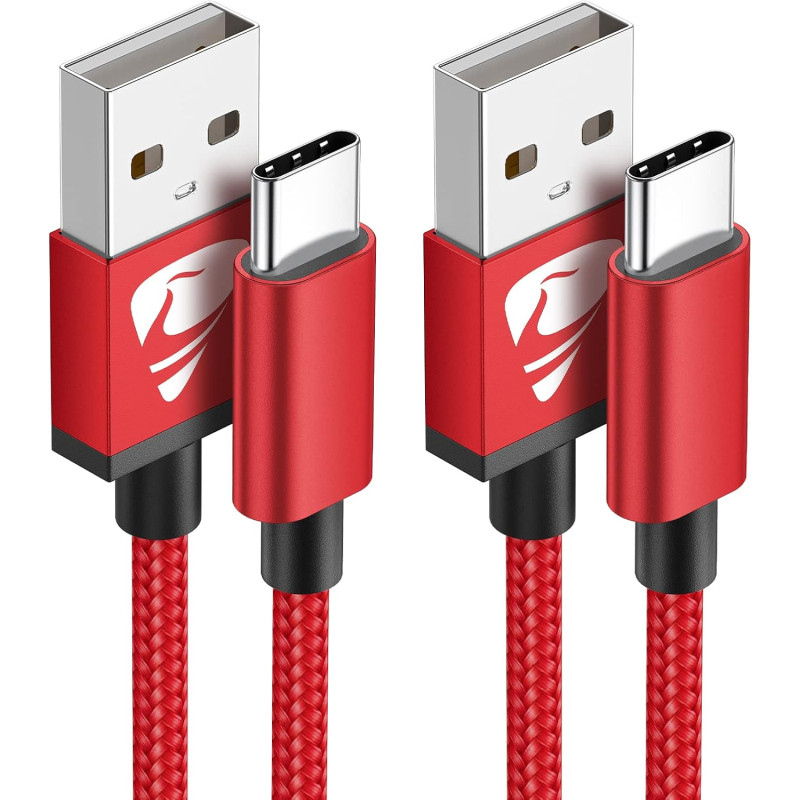 Aioneus Cable USB C, [1M+2M/Lot de 2] Câble USB C Charge Rapide 3A Fil Chargeur Type C Tressé Cable USB vers USB C pour Samsung 